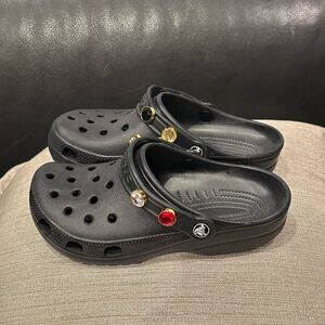 NWOT Black CROCS with Colorful Charms